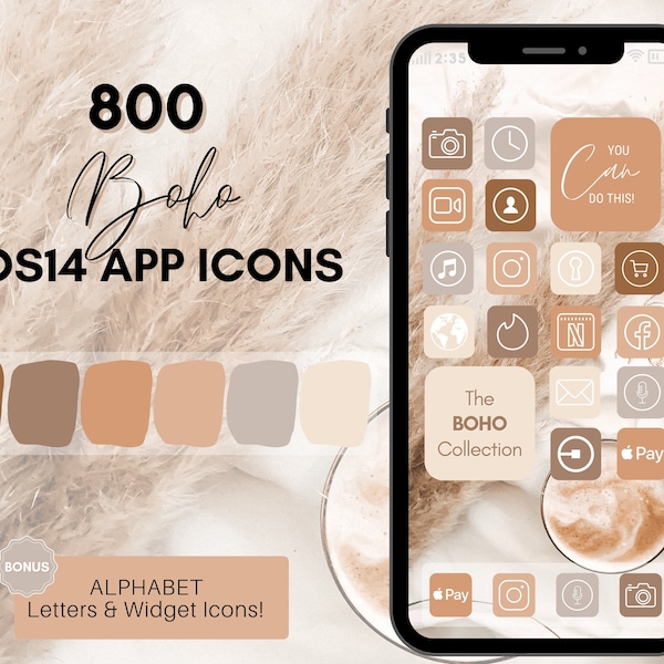 Boho Herbst Aesthetic iOS 14 App Icons, 800 Boho Theme iPhone App Icons, Home Screen Icon & Widget, App Icons, App Icon Covers, App Pack