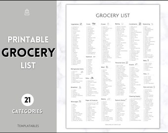 Grocery List, Master Grocery List Printable, Weekly Shopping List, Meal Planner Checklist, Grocery PDF, Kitchen Organization Template