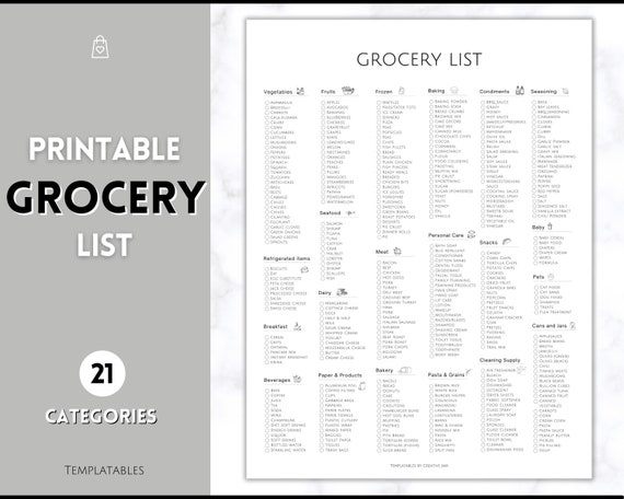 Grocery List, Master Grocery List Printable, Weekly Shopping List, Meal  Planner Checklist, Grocery PDF, Kitchen Organization Template 