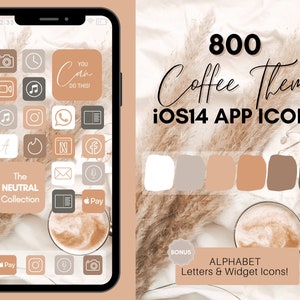 Icônes d&#39;application iOS 14 sur le thème du café, 800 icônes d&#39;application pour iPhone, esthétiques neutres et chaudes, icône pour écran d&#39;accueil et widget, icônes d&#39;application, coques d&#39;icônes d&#39;application, pack d&#39;applications