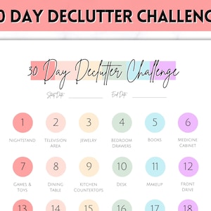 30 Day Declutter Challenge Printable, Cleaning Planner Schedule, De clutter your home, Spring Clean, Home Cleaning Checklist, Organization