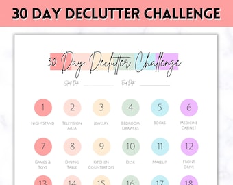 30 Day Declutter Challenge Printable, Cleaning Planner Schedule, De clutter your home, Spring Clean, Home Cleaning Checklist, Organization