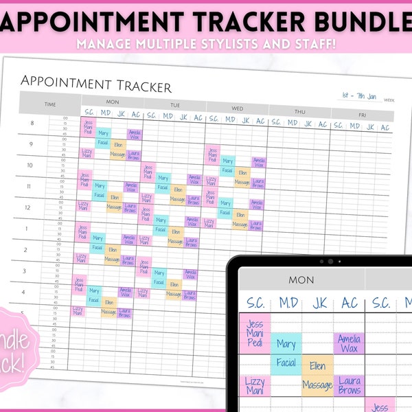 Appointment Tracker Printable, 15 minute, Salon planner, Therapist Appt, Beauty appointments, Hair Stylist, Nail, Customers, Client, STAFF