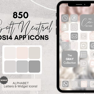 Soft Neutral Theme iOS 14 App Icons, 810 Neutral Grey Pink iPhone App Icons, Home Screen Icon Aesthetic, Widgets, Icon Covers Pack, Minimal