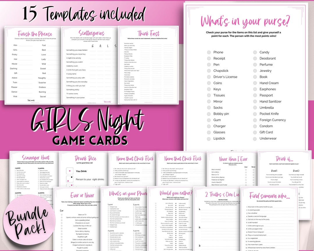 Girls Night Games BUNDLE, 15 Printable Games for Ladies Night In