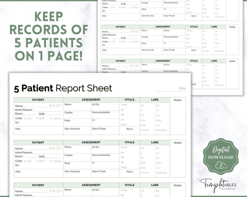5 Patient Nurse Report Sheet Nurse - Il 794xN.4811752832 9v0i 