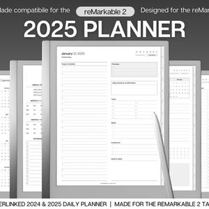 2025 Daily Planner for reMarkable 2, Digital Planner, Hyperlinked calendar, Minimalist Daily Schedule, Task List, Templates for reMarkable