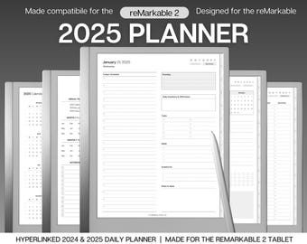 2025 Daily Planner for reMarkable 2, Digital Planner, Hyperlinked calendar, Minimalist Daily Schedule, Task List, Templates for reMarkable