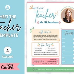 Meet the Teacher Template, Editable Meet your Teacher Introduction letter, First day, Back to School, New Teacher Welcome, Canva, Parent