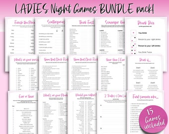 Ladies Night Games BUNDLE, 15 giochi stampabili per Girls Night In, fine settimana Galentines, bevute, pigiama party, adulti, cosa c'è nel tuo telefono