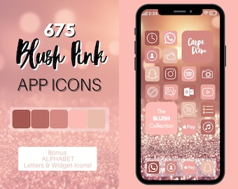 Blush PINK Theme Iconos de aplicaciones iOS 14, 675 Dusty Pink iPhone Estética, ios 14 iconos Icono y widget de pantalla de inicio, Paquete de portadas de iconos de aplicaciones