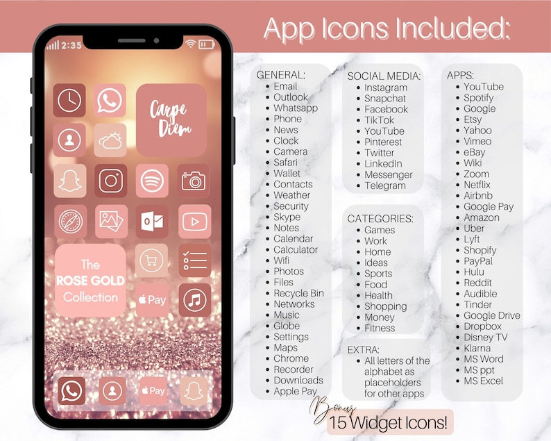 Rose Gold Theme Ios 14 App Icons, 675 PINK iPhone App Icons, Pink ...