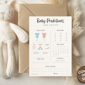 Baby-Vorhersagen und Beratung Karte, druckbare Baby-Dusche-Spiele-Vorlage, geschlechtsneutral, minimalistisch, Boho, Wald-Thema, Beratung Karte