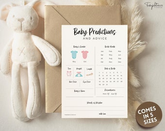 Baby Predictions and Advice Card, Printable Baby Shower Games Template, Gender Neutral, Minimalist, Boho, Woodland Theme, Advice Card
