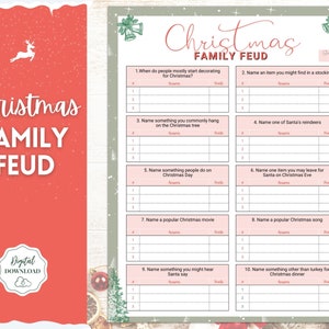 Christmas Family Feud Game! Holiday Family Quiz Game, Printable Xmas Party Game, Virtual Fun Activity, Kids Adults, Office, Fortunes, Trivia