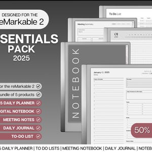 ESSENTIALS template pack for the reMarkable 2 | 2025 Daily Planner, Digital To Do List, Meeting Minutes, Meeting Notes, Journal & Notebook