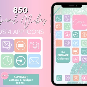 iOS 14 App Icon BUNDLE! 850 Beach Vibes App Icons! 850 Colorful Summer Home screen iOS 14 Icon, iPhone Aesthetic, Widget + Wallpaper, Covers