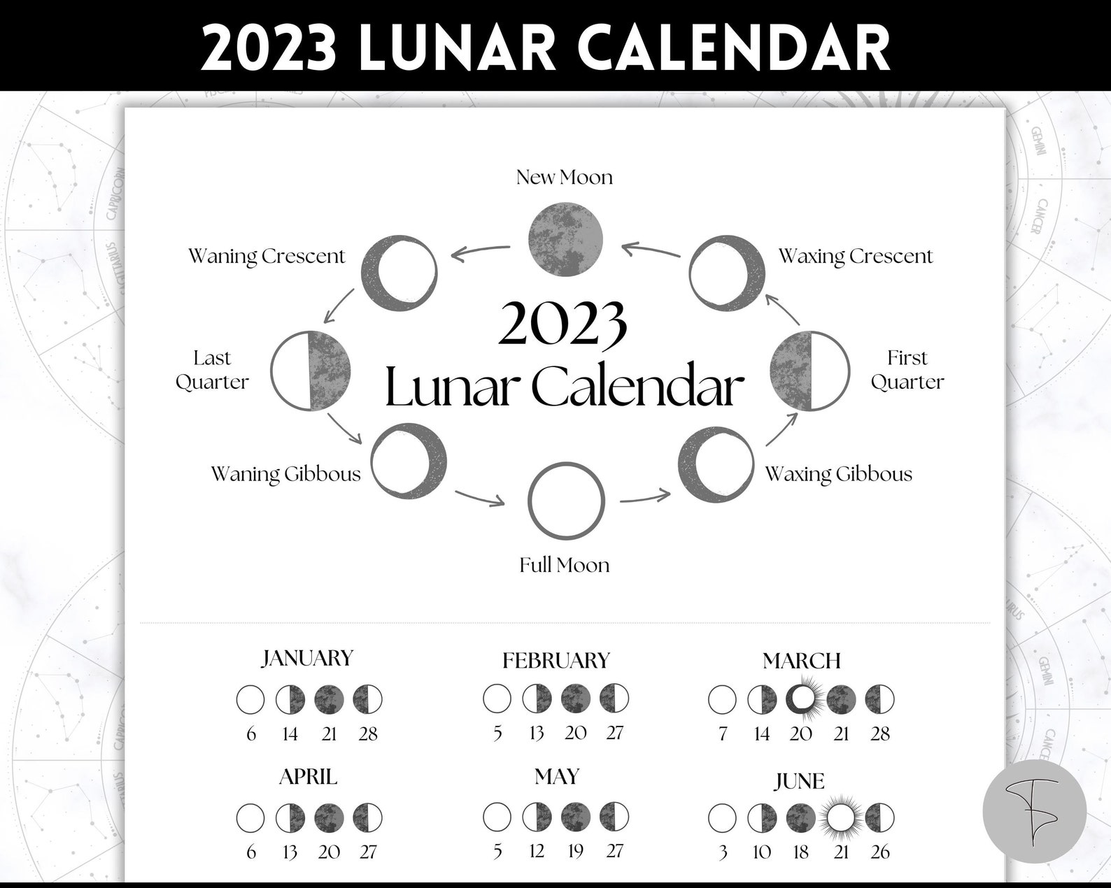 2023 Lunar Calendar Printable Moon Calendar 2023 Moon Etsy UK