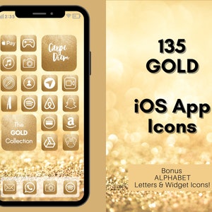 GOLD Aesthetic iOS 14 App Icons, 135 Gold iPhone App Icons, Gold Home Screen Icon & Widget, App Icons, Icon Covers, App Pack