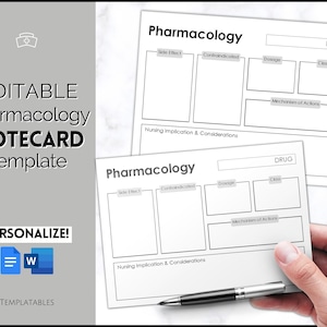 Modèle de carte de médicament de pharmacologie modifiable, soins infirmiers imprimables, notes de soins infirmiers, étudiant en école d'infirmières, Nclex, notes de pharmacologie, guide d'étude