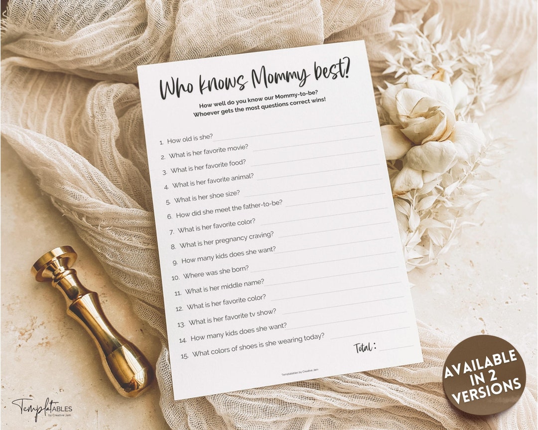 How Well Do You Know Mommy Baby Shower Game, Who Knows Mommy Best