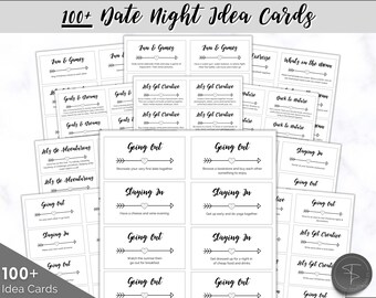 Date Night Cards, Printable set of 100+ Date Night Ideas, Date Night Jar, Couples Card Game Gift Kit, Dice, Love Coupons, Valentines, Paper