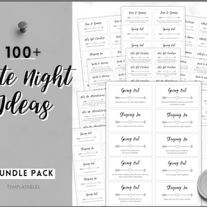 Tarjetas de ideas para citas nocturnas para parejas, frascos para citas nocturnas, más de 100 kits de regalos de juegos de cartas imprimibles, dados, cupones de amor, San Valentín, aniversario, regalo para él