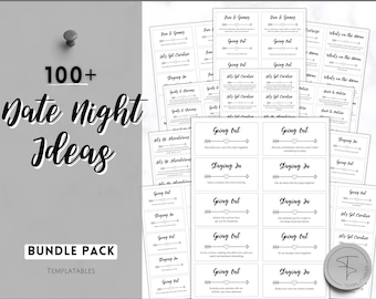 Couples Date Night Idea Cards, Date Night Jar, 100+ Printable Card Game Gift Kit, Dice, Love Coupons, Valentines, Anniversary, Gift for him