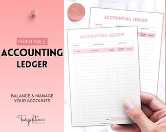 Printable Accounting Ledger, Business Ledger book, Accounting template, General Ledger Paper, rent, rental, small business bookkeeping sheet