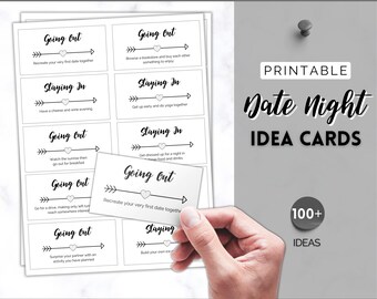 100+ Date Night Idea Cards, Date Night Jar, Printable Couples Card Game Gift Kit, Dice, Love Coupons, Valentines, Anniversary, Gift for him