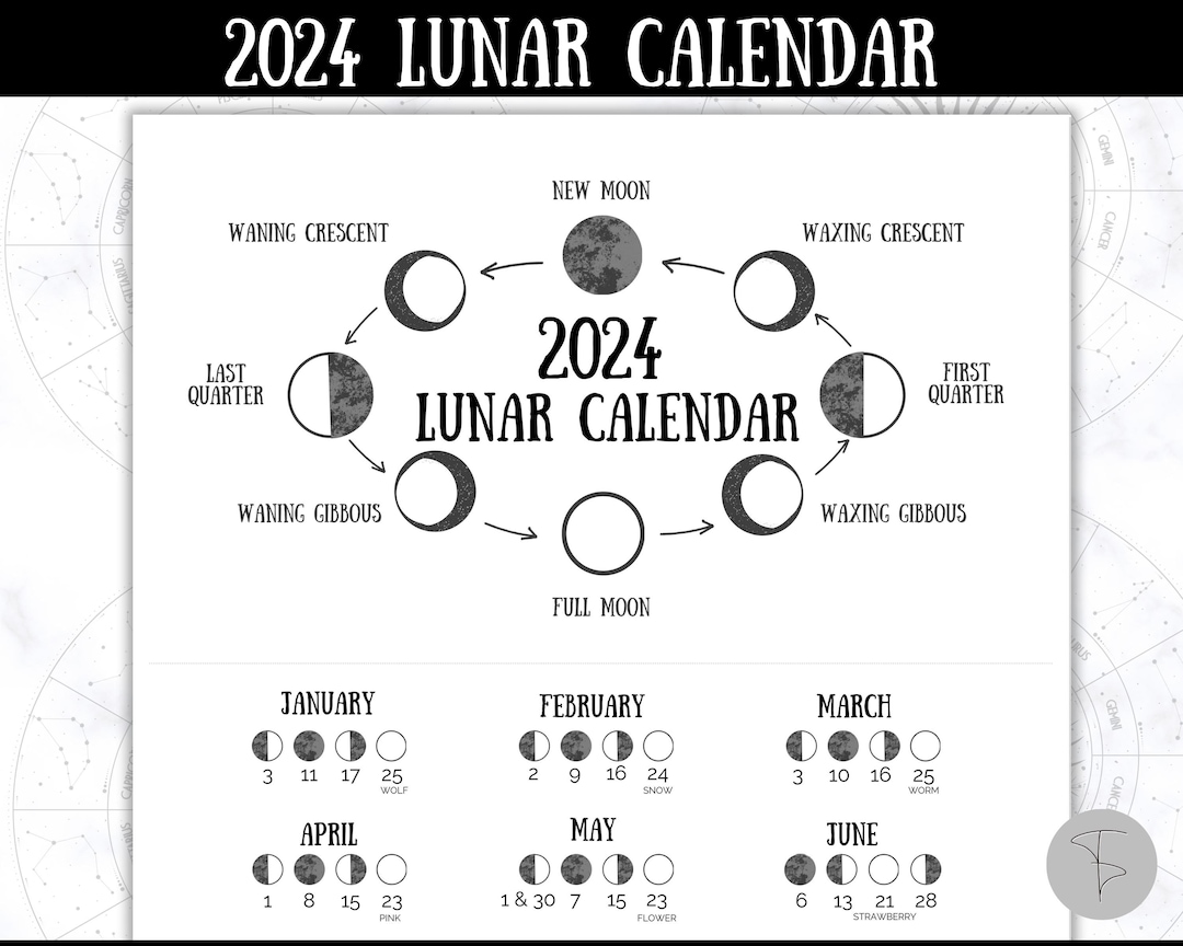 2024 Lunar Calendar Printable Moon Calendar 2024 Moon Etsy