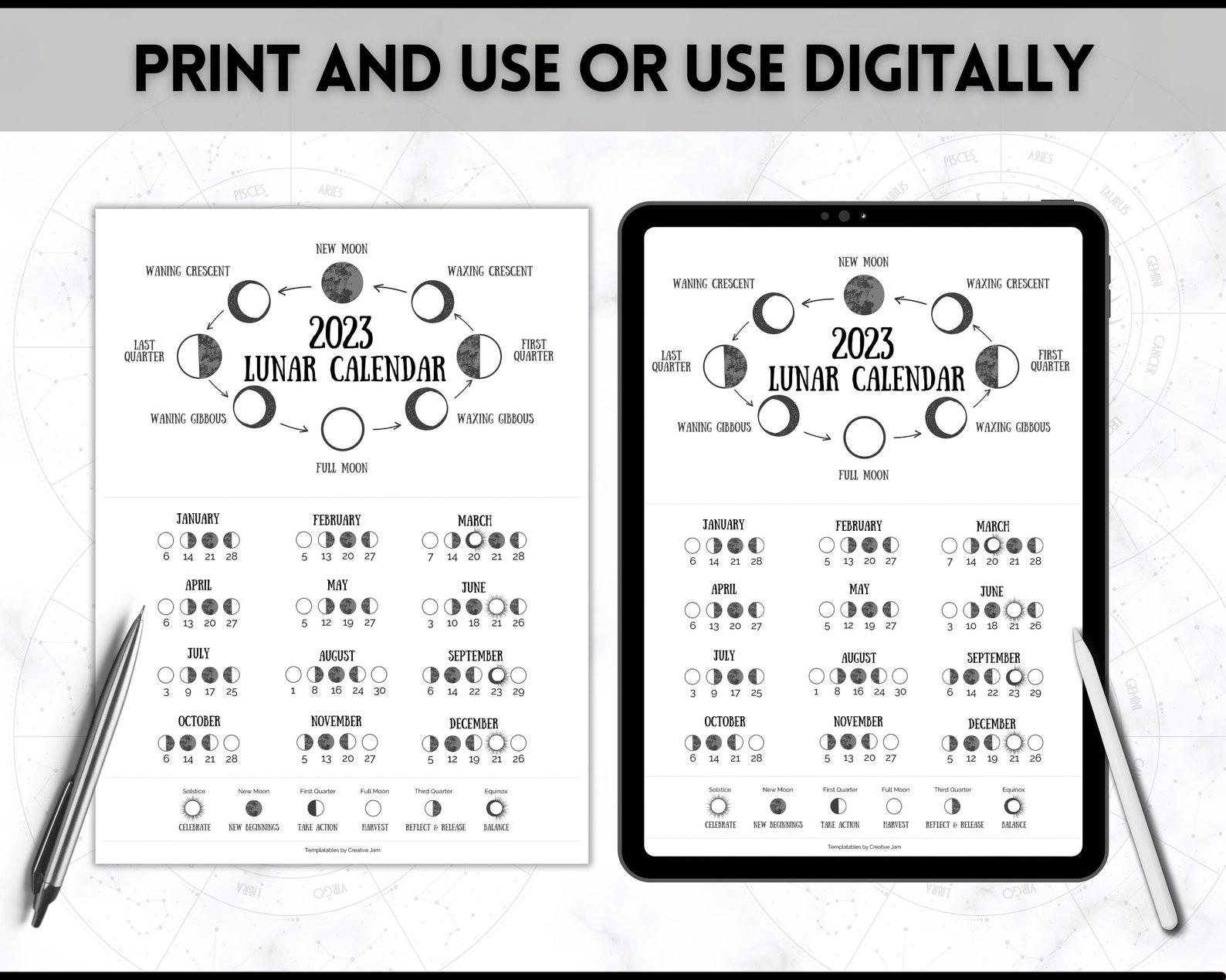 2023 Lunar Calendar Printable Moon Calendar 2023 Moon - Etsy UK