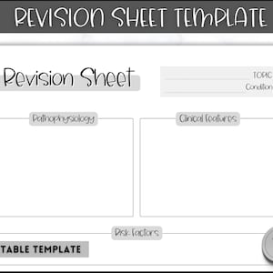 Nursing Revision Sheets, Medical School, Medicine & Nursing Students, Exam Revision Notes, Student Nurse, Revision Guide Templates