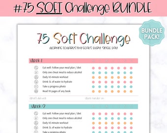 75 SOFT Challenge Tracker, 75soft Printable, #75Soft, Easier 75 Hard, Easy, 75 Medium, Fitness & Health Planner, Meal Planner, Weight Loss