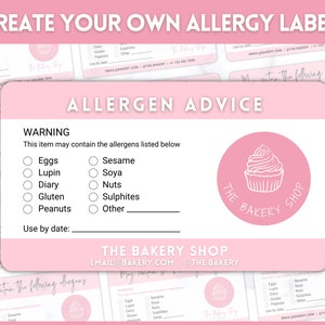 EDITABLE Allergy Label Template, Allergen Label, Allergy Information ...