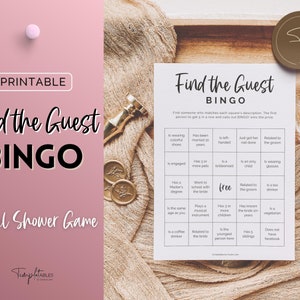 Bridal BINGO Game, Find the Guest, Bridal Shower Games, Wedding Shower Games, Bachelorette Party Printable, Minimal, Boho, Kraft Paper