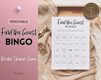 Bridal BINGO Game, Find the Guest, Bridal Shower Games, Wedding Shower Games, Bachelorette Party Printable, Minimal, Boho, Kraft Paper