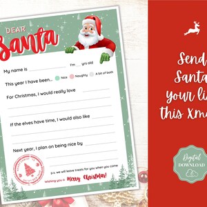 Printable Kids Letter to SANTA Claus, Christmas Wish List, Father ...