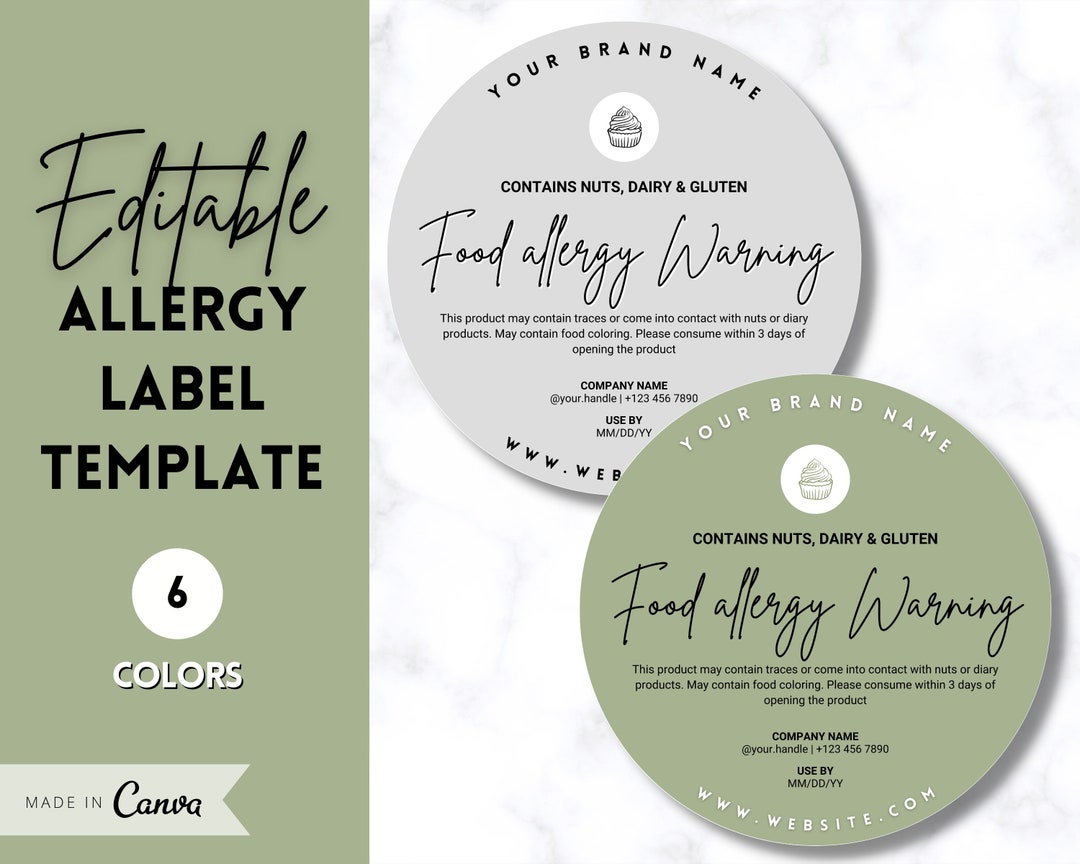 EDITABLE Allergy Label Template, Allergen Label, Allergy Information ...