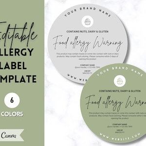 EDITIERBARE Allergieetikettenvorlage, Allergenetikett, Allergieinformationsaufkleber, Kuchen, Backgeschäft, Canva, Lebensmittelwarnhinweis, Alarm, Cupcakes