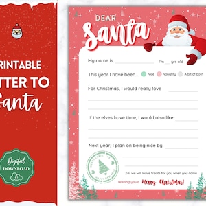 Carta a Papá Noel, Lista de deseos de Navidad para niños imprimible, Carta de Papá Noel, Carta de querido Papá Noel, Vacaciones, Correo del Polo Norte, Lista agradable