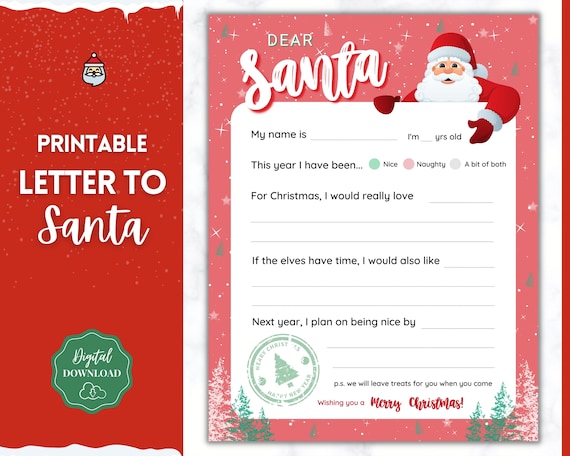 Letter to Santa Claus, Kids Christmas Wish List Printable, Father