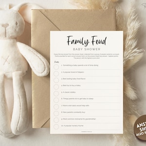 Baby Shower Family Feud Game, Baby Shower Games printable Template, Gender Neutral, Minimalist, Boho, Woodland Theme, Baby Feud