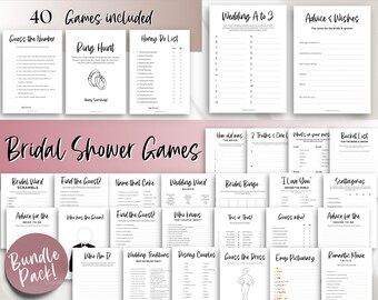 40+ Bridal Shower Games, Wedding Shower Games Bundle, Bachelorette Party, He said she said, Bridal Feud, Who knows the bride, bingo