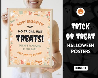 ハロウィーンのキャンディサイン、トリック・オア・トリートサイン、ポスターを1つ取ってください、印刷可能なパーティーデコレーション、玄関ポーチサイン、勇気があれば1つ取ってください、甘いお菓子