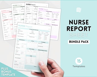 Nurse Report Sheet Bundle, 5 Colors, Nurse Brain Sheet, ICU Nurse Report, RN Nursing, New Grad, SBAR, Patient Assessment, Printable Template