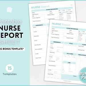 Nurse Report Sheet Bundle, 5 Colors, Nurse Brain Sheet, ICU Nurse Report, RN Nursing, New Grad, SBAR, Patient Assessment, Printable Template