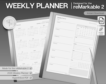 Templates for reMarkable 2, 2026 Weekly Planner, Digital Planner, Hyperlinked calendar, Minimalist Weekly Schedule, Weekly Task List, To Do