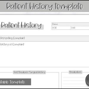 Patient History Sheet, Printable Medical History Patient Report Sheet, Nursing School, Medical Student, Assessment Template, US Letter