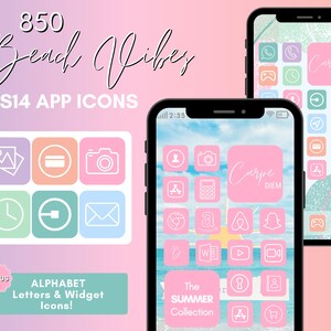 App Icons, Beach Vibes iOS 14 App Icon Bundle! 850 Colorful Theme Home screen iOS 14 Icons, iPhone Aesthetic, Widget + Wallpaper, iOS Covers